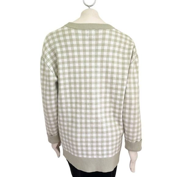 JOIE Bold Button Gingham Plaid Boyfriend Cardigan in Sage & White SZ L - Picture 6 of 10